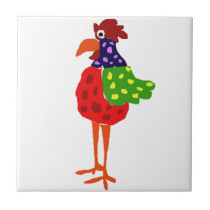 Funky Rooster Folk Art Design Tile