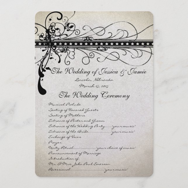 Funky Rustic Luxe Romantic Wedding Program Programme (Front)