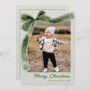Funky Sage Green Christmas Bow Ribbon 2 Photo Holiday Card