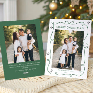 Funky Sage Green Christmas Bow Ribbon 2 Photo Holiday Card