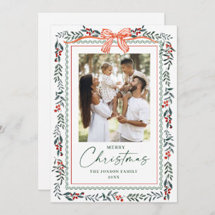 Funky Sage Green Christmas Bow Ribbon 2 Photo Holiday Card