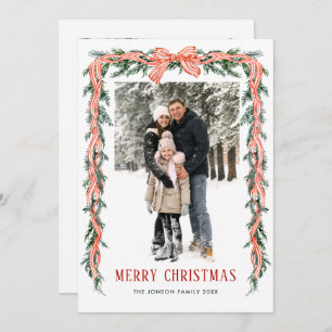 Funky Sage Green Christmas Bow Ribbon 2 Photo Holiday Card