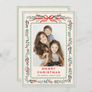 Funky Sage Green Christmas Bow Ribbon 2 Photo Holiday Card