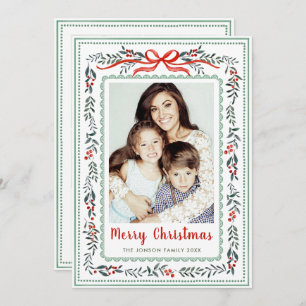 Funky Sage Green Christmas Bow Ribbon 5 Photo Holiday Card