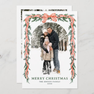 Funky Sage Green Christmas Bow Ribbon 5 Photo Holiday Card