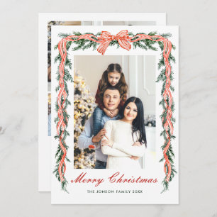 Funky Sage Green Christmas Bow Ribbon 5 Photo Holiday Card