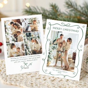 Funky Sage Green Christmas Bow Ribbon 5 Photo Holiday Card