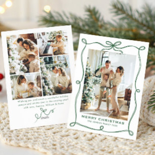 Funky Sage Green Christmas Bow Ribbon 5 Photo Holiday Card