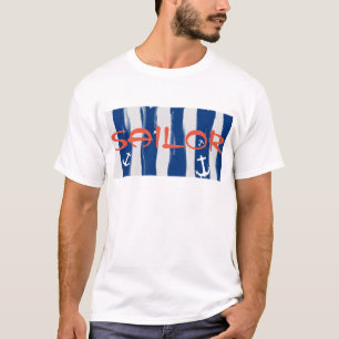 Funky Sailor Blue White Stripes Anchors T-Shirt