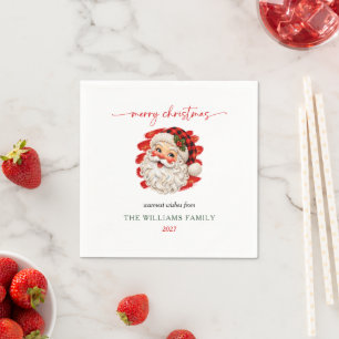 Funky Santa Plaid Merry Christmas Family Napkins