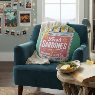 Funky Sardine Coastal Seafood Round Cushion