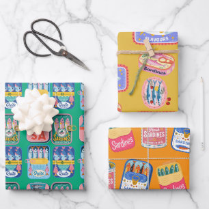 Funky Sardine Colourful Coastal Wrapping Paper Sheet
