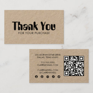 Funky Script Chic Kraft Order Thank You Minimal QR Business Card