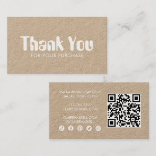 Funky Script Chic Kraft Order Thank You Minimal QR Business Card