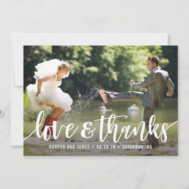 Funky Script Wedding Thank You Photo Card (Front)