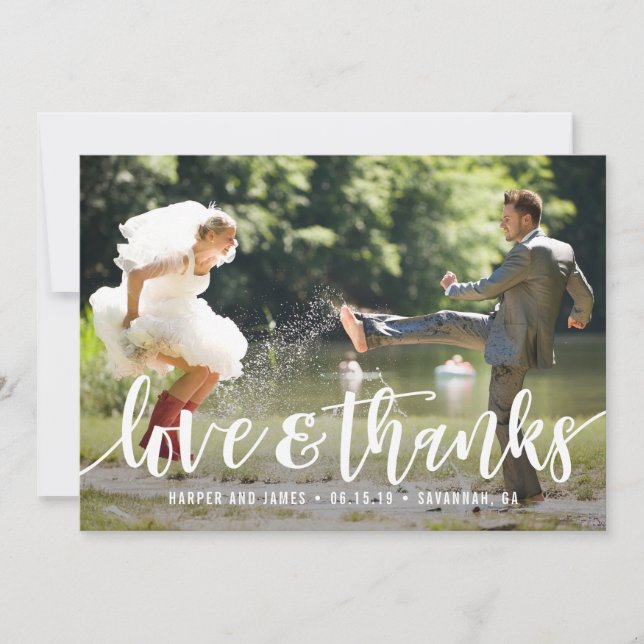 Funky Script Wedding Thank You Photo Card (Front)