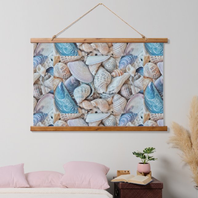 Funky Sea Shells Holiday Seaside Pattern Hanging Tapestry (Bedroom)