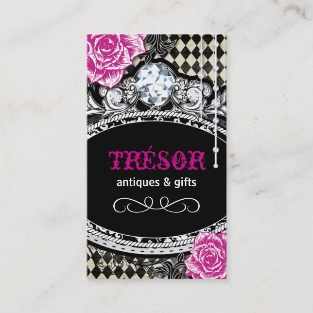 Funky Shabby Chic Argyle Business Cards (Front)