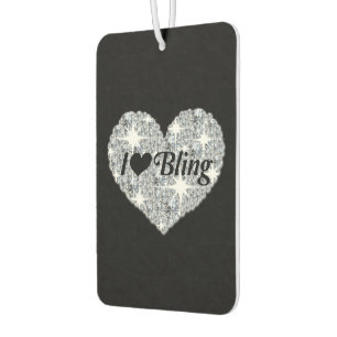 Funky silver 'I Love Bling' quote diamond heart Car Air Freshener