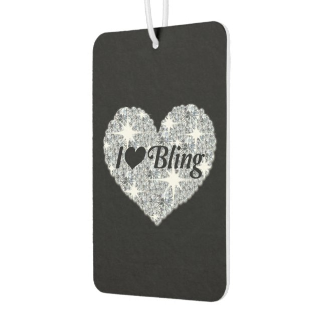 Funky silver 'I Love Bling' quote diamond heart Car Air Freshener (Left)