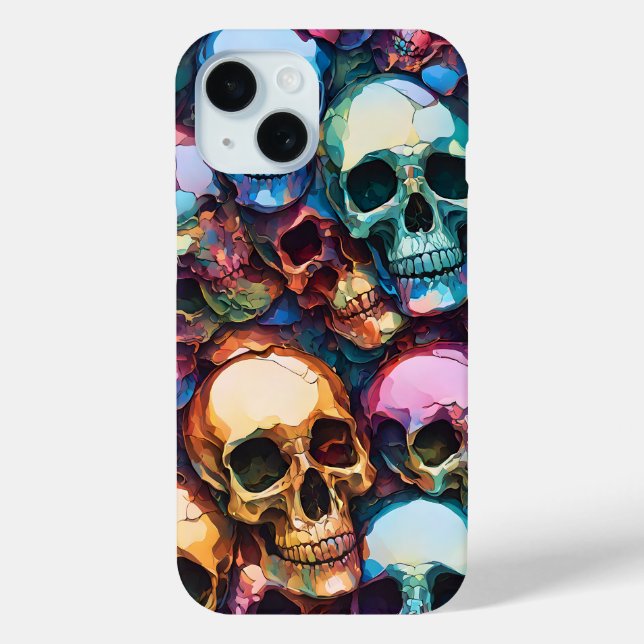 Funky Skull Goth iPhone 15 Case  (Back)