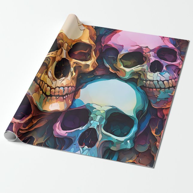 Funky Skulls Wrapping Paper (Unrolled)