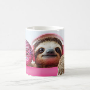 Funky Sloth with Pink Headphones and Disco Ball Coffee Mug