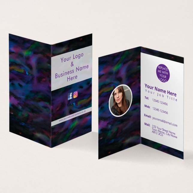 Funky smokey purples water colour design business card (Inside and Outside)