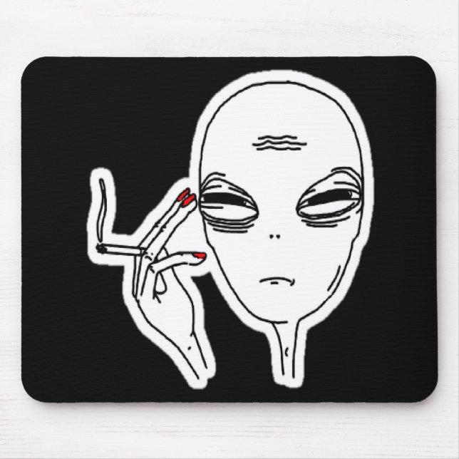 Funky Smoking Alien with Red Nails Mouse Mat (Front)