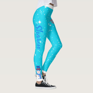 Funky Snowman and Your Name on LIGHT BLUE  HOLIDAY Leggings