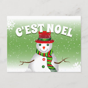 Funky Snowman in Red White and Green Holiday Postcard