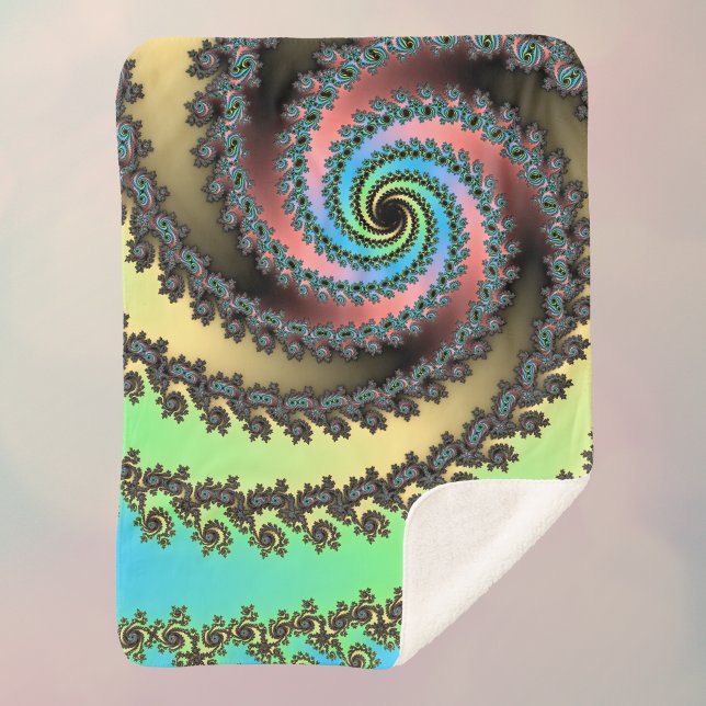 Funky Spiral Pastel Rainbow Fractal Sherpa Blanket (Creator Uploaded)