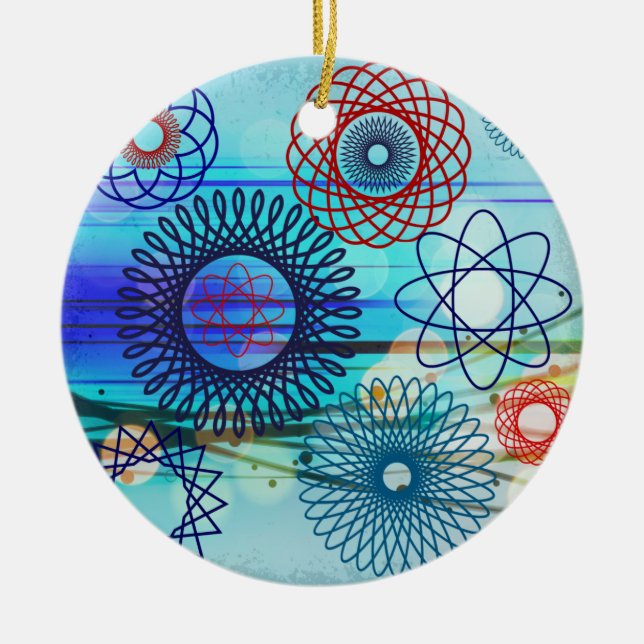 Funky Spirograph Geometric Pattern Blue Design Ceramic Tree Decoration (Front)