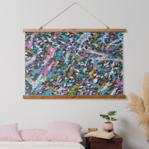 Funky Splatter Art on Black  Hanging Tapestry