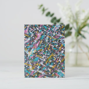 Funky Splatter Art on Black Postcard