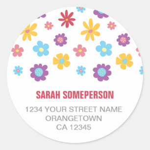 Funky Spring Flower Pattern Return Address Classic Round Sticker