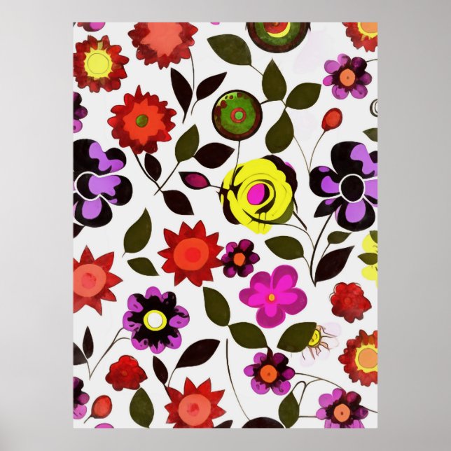 Funky Spring Flowers Seventies Style Poster (Front)