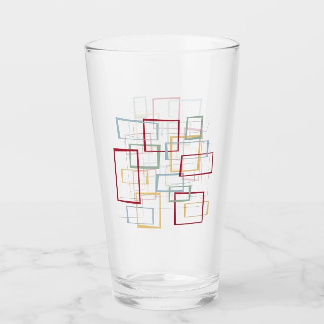 Funky Squares Mid Century Red Blue Green Yellow Glass (Front)