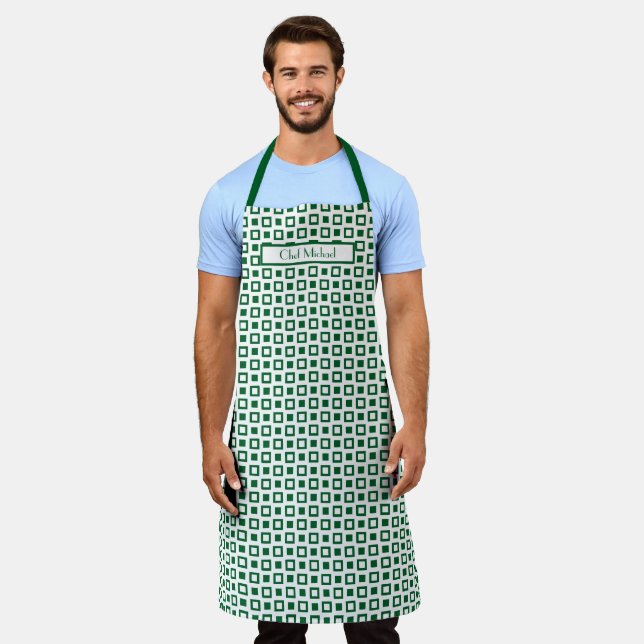 Funky Squares Pattern DIY Colours Green White SV Apron (Worn)