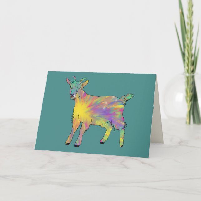 Funky Starburst Goat Colorful Cute Animal Art Card (Front)