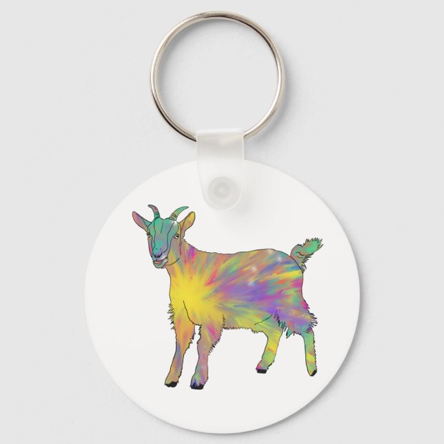 Funky Starburst Goat Colourful Cute Animal Art Key Ring (Front)