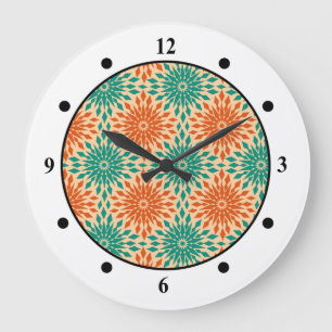 Funky Starburt Teal & Orange Design Large Clock