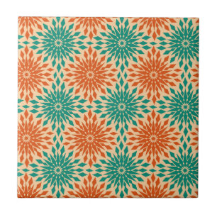 Funky Starburt Teal & Orange Design Tile