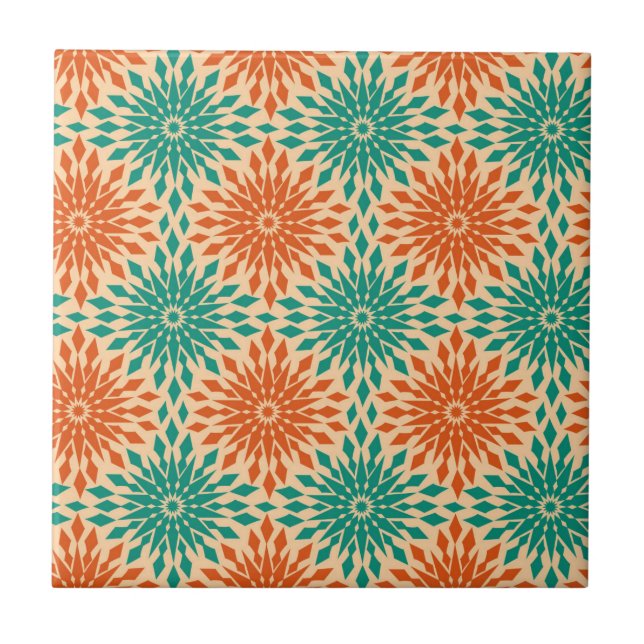 Funky Starburt Teal & Orange Design Tile (Front)
