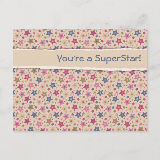 Funky Stars Beige Rose Postcard (Front)