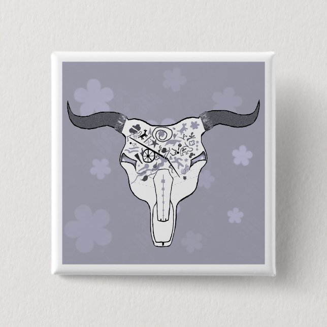 Funky Steer Skull tattoo Button (Front)