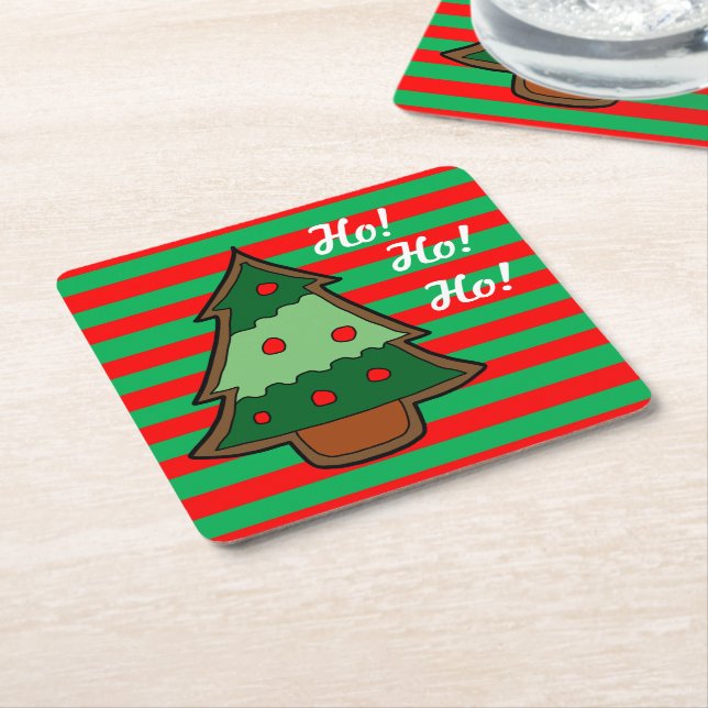 Funky Stripes and Christmas Tree Square Paper Coaster (Angled)