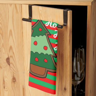 Funky Stripes and Christmas Tree  Tea Towel