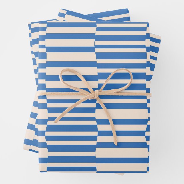 Funky Stripes in Ivory and Blue Wrapping Paper Sheet (In situ)