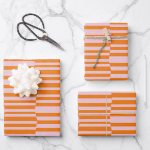 Funky Stripes in Orange and Soft Pink Wrapping Paper Sheet